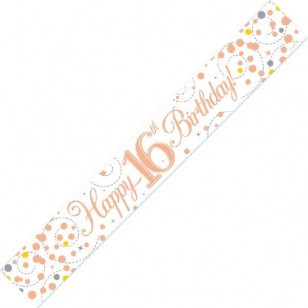 Sparkling Fizz 16th Rose Gold Holographic Birthday Banner